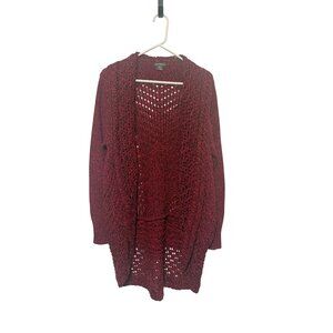 Eddie Bauer Red Black Open Knit Open Front Cardigan Sweater Womans  XL